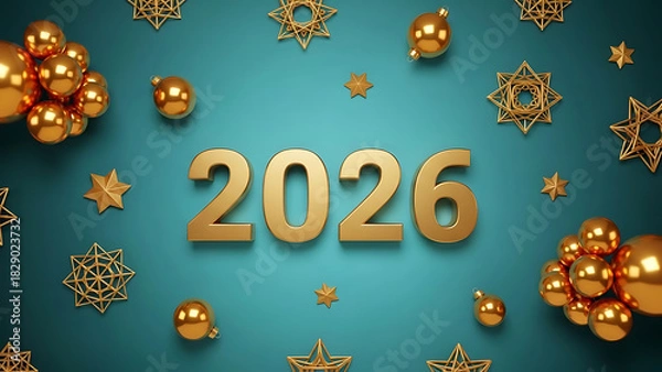 Obraz Golden 2026 number with festive ornament decoration