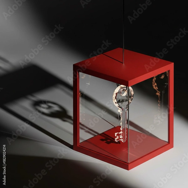 Obraz Crystal Key Suspended in Red Cube