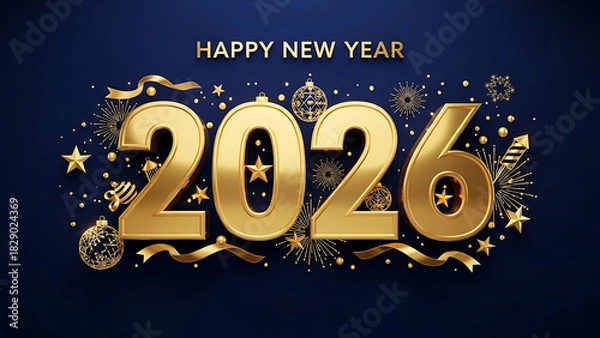 Obraz Golden 3d number 2026 for happy new year celebration
