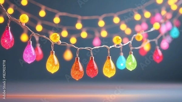 Fototapeta Colorful teardrop shaped christmas lights strung together for festive decoration