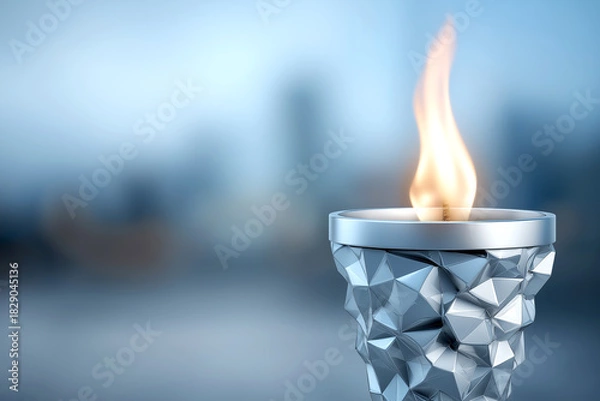 Fototapeta Abstract fiery torch made from layered paper with bold design, showcasing vibrant flames and modern aesthetics, perfect for creative projects