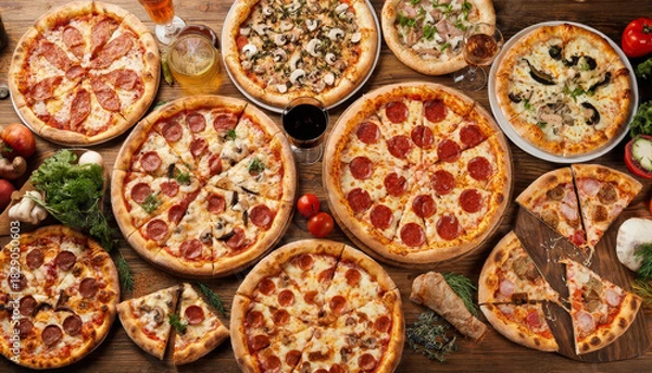 Obraz Pizza on a large table in a restaurant