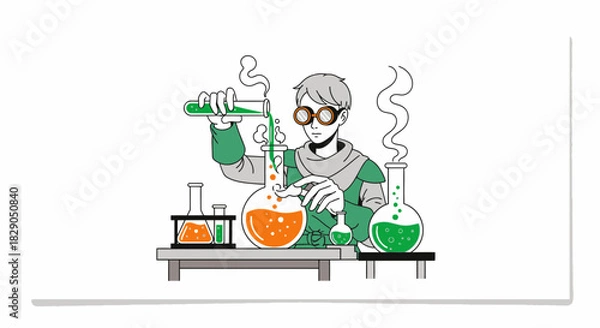 Fototapeta Scientist Experimenting with Beakers and Flasks in Laboratory Setting Illustration