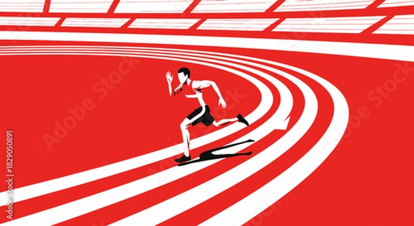 Fototapeta Minimalistic Runner Sprinting on Red and White Track Achieving Peak Performance
