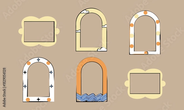 Fototapeta Set of vector icons featuring different types of lock, padlock, key, and keyhole for security and protection web design use