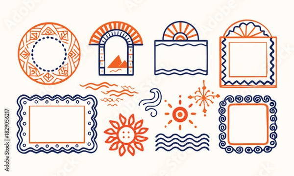 Fototapeta Vintage collection of vector frames, decorative labels, and ornamental borders set for stamp and card design illustration