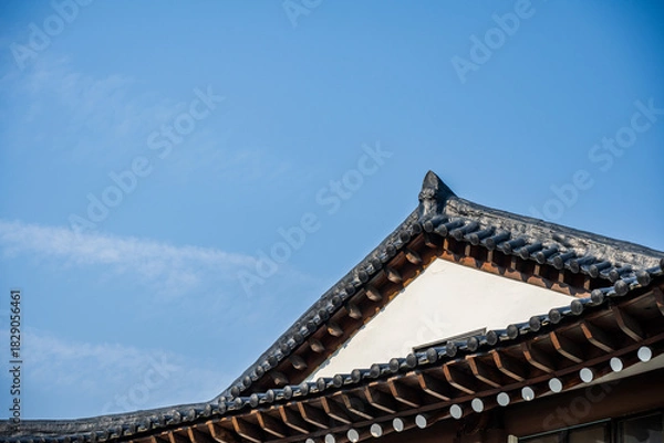 Obraz Korean Traditional Temple Roof Tree Branch Blue Sky