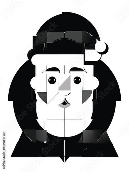 Fototapeta Abstract portrait of a man with a hat geometric shapes in black and white vector illustration isolated on white