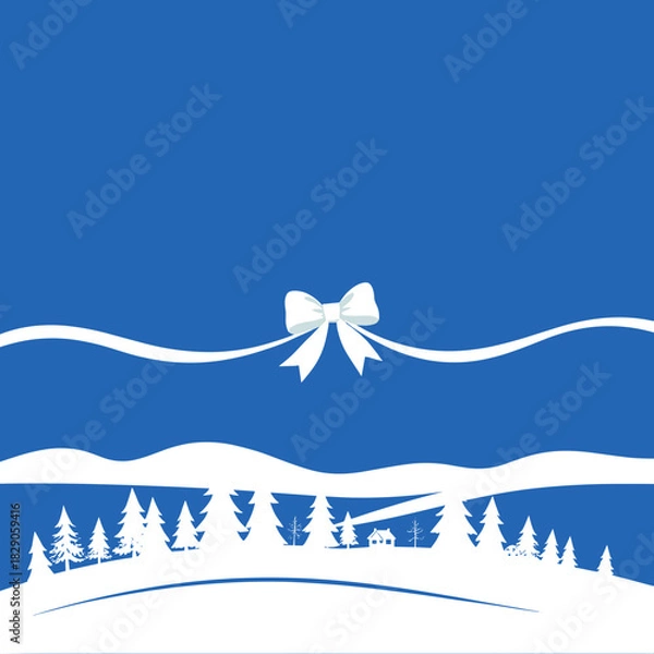 Fototapeta Winter greeting card design with snow-covered forest and hills, featuring copy space for message