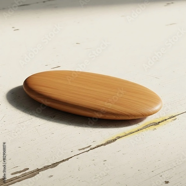 Fototapeta Minimalist wooden soap dish on a rustic, aged surface with natural light