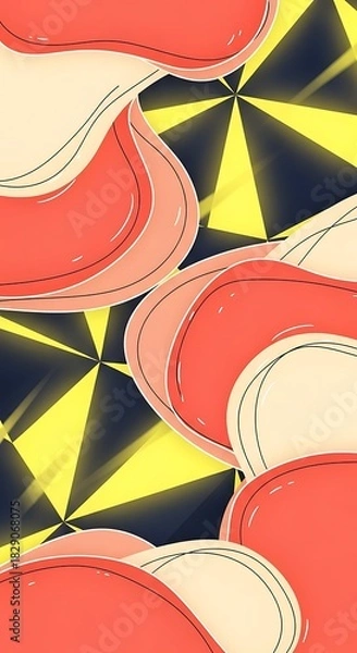 Fototapeta Modern abstract geometric composition with fluid shapes and starburst