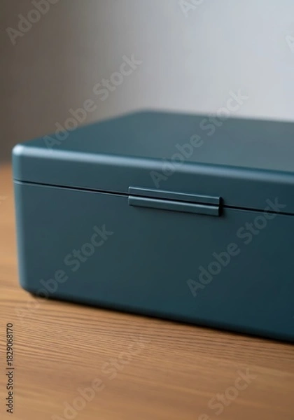 Fototapeta Modern Storage Box on Wooden Surface, Sleek Design and Rich Color Palette