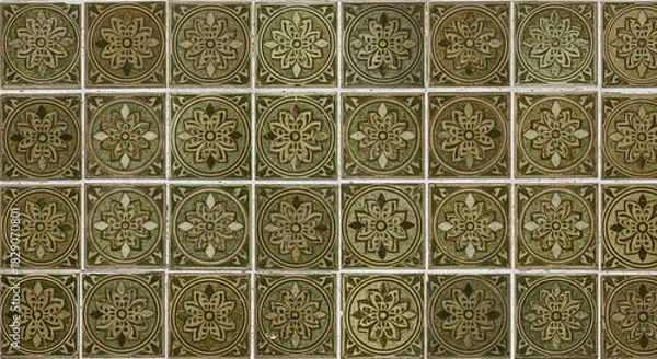 Fototapeta Vintage Ceramic Tile Pattern with Intricate Floral Designs.