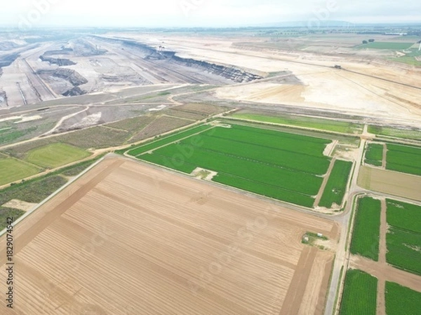 Fototapeta Aerial view of the village of Keyenberg located near mining activities, Germany