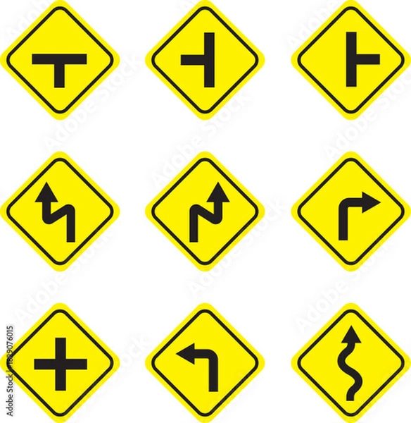 Obraz Collection of Yellow Diamond Traffic Warning Signs
