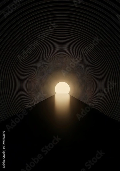 Fototapeta Radiant sphere casting light in an abstract, concentric tunnel design