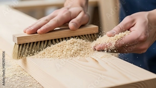 Fototapeta Refining wood's surface with precision, creating a polished finish beautifully