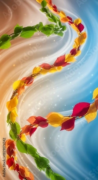 Fototapeta Transitioning Foliage Swirl with Dynamic Background and Glitter Accents