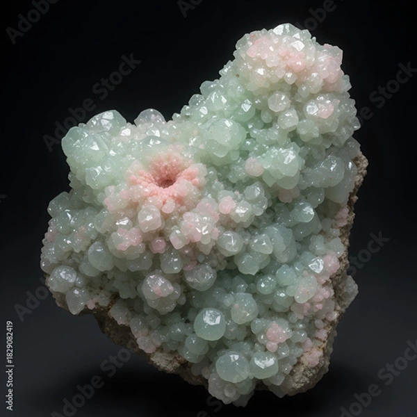 Fototapeta Apophyllite light green color stilbite in pink color, druse