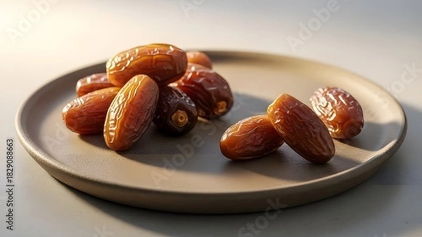 Fototapeta A pile of delicious dates on a simple plate.
