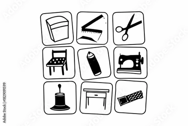 Fototapeta A set of black and white icons for DIY home upcycling projects