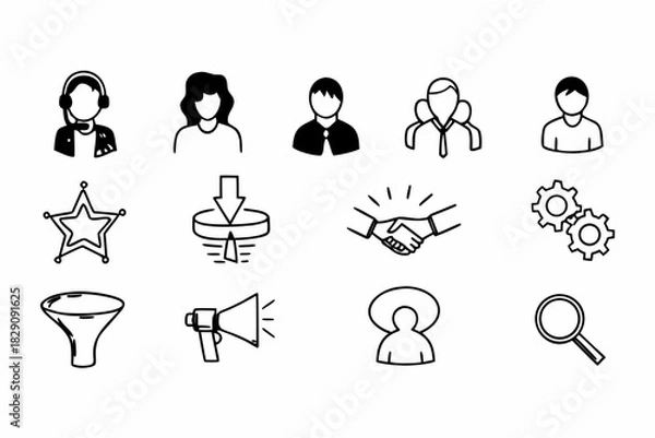 Fototapeta A set of customer relationship management icons in a line art style