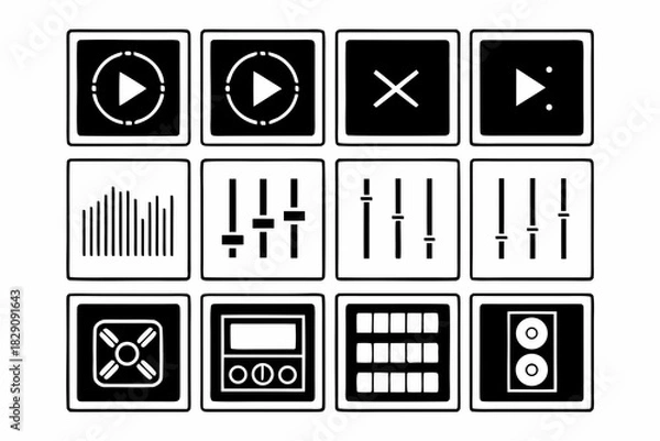 Fototapeta A set of digital music mixing and audio control icons