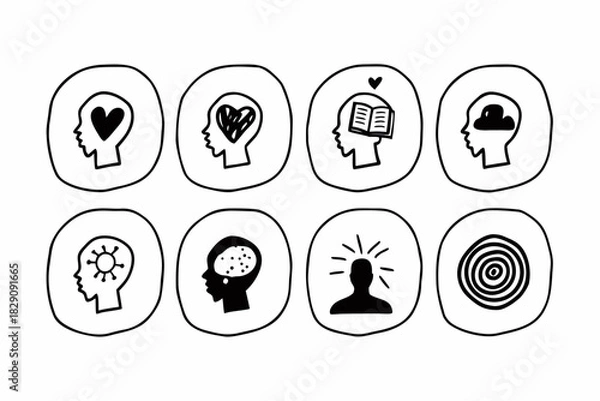 Fototapeta A set of hand drawn icons for cognitive behavioral therapy concepts
