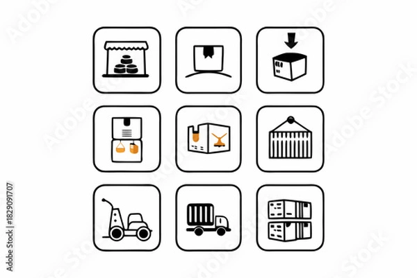 Fototapeta A set of line icons for e commerce and logistics management