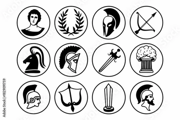 Fototapeta A set of twelve circular icons of classical mythology symbols