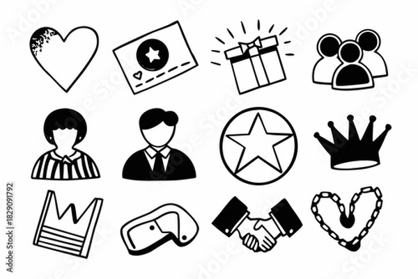 Fototapeta Hand drawn icons representing a customer loyalty program