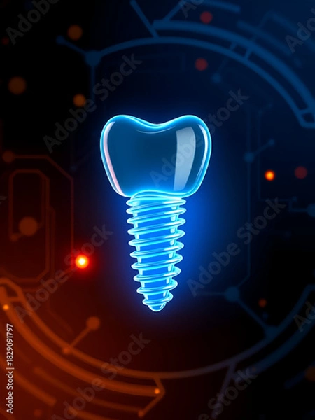 Fototapeta A high-tech visualization of a dental implant, done in a neon style.