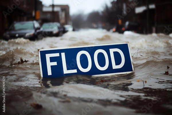 Obraz Flood emergency response in urban infrastructure collapse during severe weather disaster impact