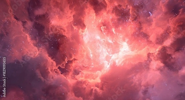 Fototapeta Fiery nebula, vibrant cosmic clouds