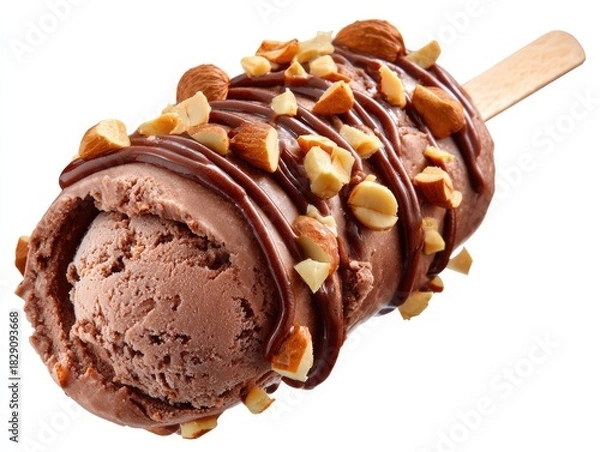 Fototapeta Chocolate ice cream popsicle, covered in chocolate and almonds