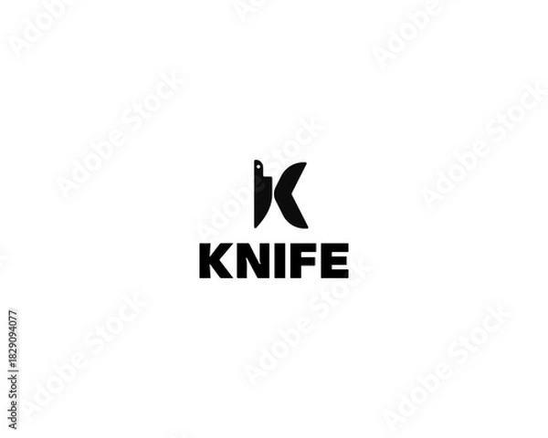 Fototapeta Creative letter K minimalistic logo. Knife kitchen restaurant vector logotype.