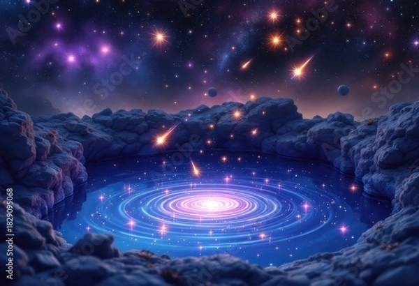 Fototapeta Celestial Waters Swirling Under a Meteor Shower.