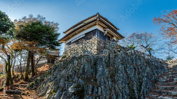 Fototapeta 備中松山城 – 天空の山城「現存12天守」の一つで、天守が現存する“唯一の山城”