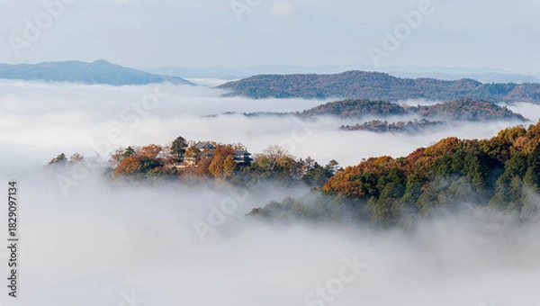 Fototapeta 備中松山城 – 天空の山城「現存12天守」の一つで、天守が現存する“唯一の山城”