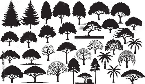 Obraz Tree and Pine Oak Maple Silhouettes Vector Fully Editable Smart Object Text Effect