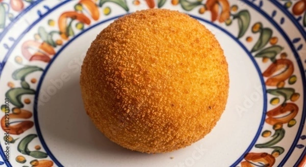Obraz Golden, breaded, spherical food on a decorative plate