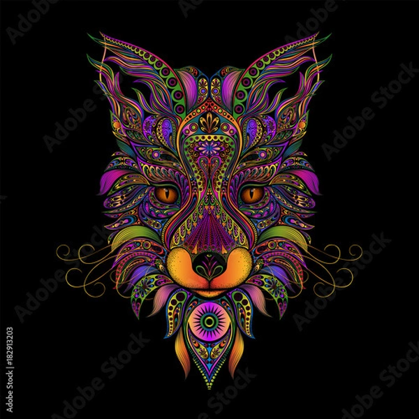 Obraz Color vector fox from patterns on a black background