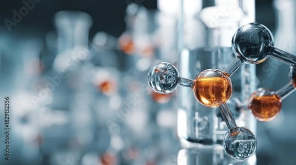 Fototapeta Visualization of a molecular structure in a laboratory for scientific research