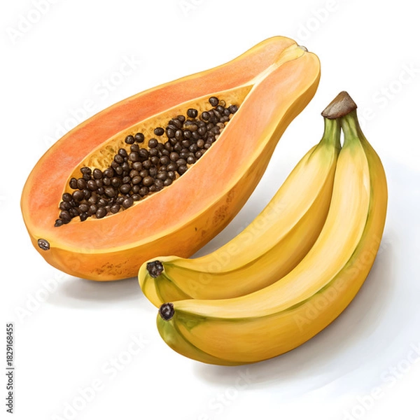 Obraz a picture of a papaya and a banana white back