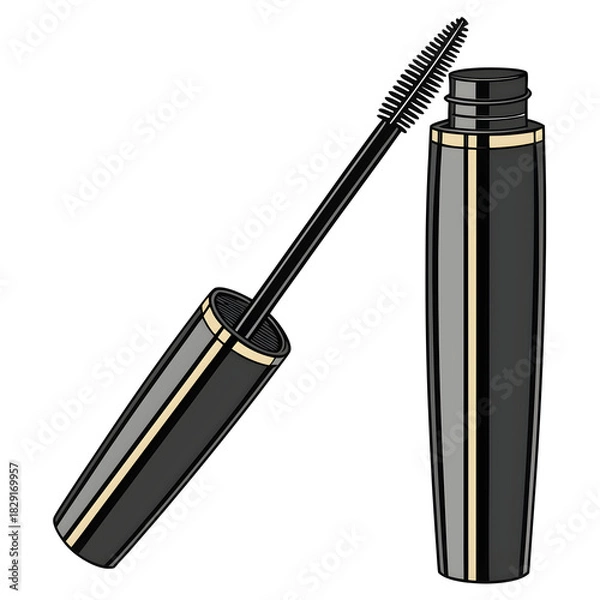 Obraz blank eyeliner mascara tube golden cap mockup isolated