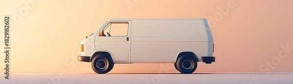 Obraz White cargo van stands on flat surface with side view and pastel background isolated transparent png
