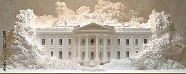 Obraz A white government building surrounded by dramatic cloud formations with transparent background png isolated