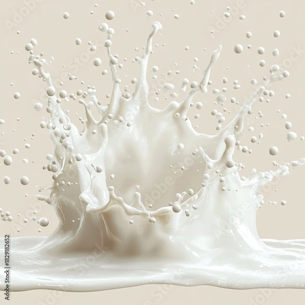 Obraz White milk splash with droplets frozen in motion on transparent background isolated in PNG format