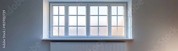 Obraz White window with four glass panels and radiator below isolated on transparent background png