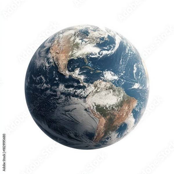 Obraz Isolated Earth Globe with Detailed Landmasses and Azure Oceans Floating on White Background